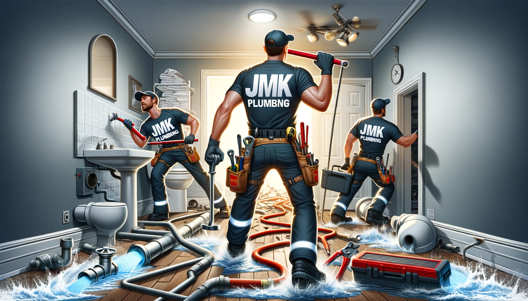 the JMK Plumbing team providing emergency plumbing services