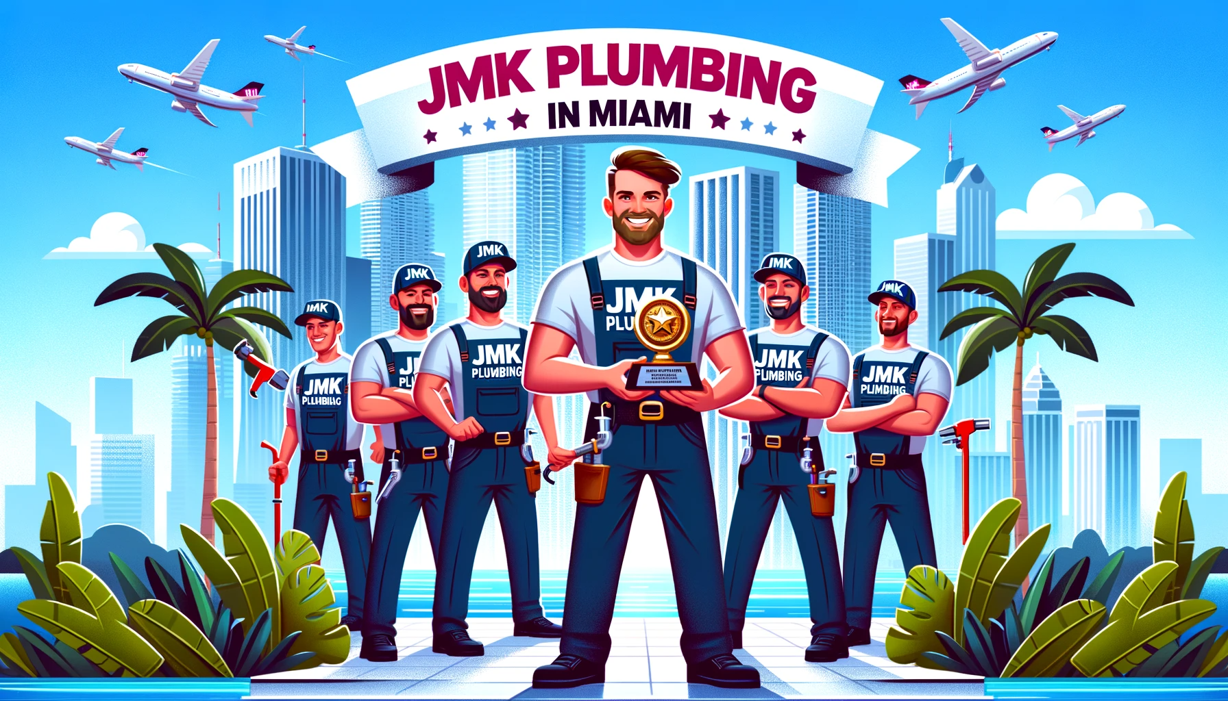 the JMK Plumbing team being celebrated as top-rated plumbing services in Miami.
