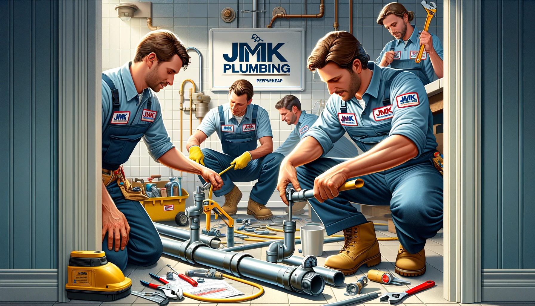 the JMK Plumbing team performing a pipe replacement