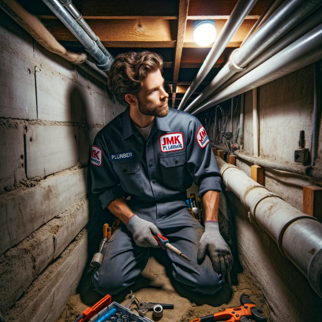 JMK Plumbing plumber working in crawl spaces