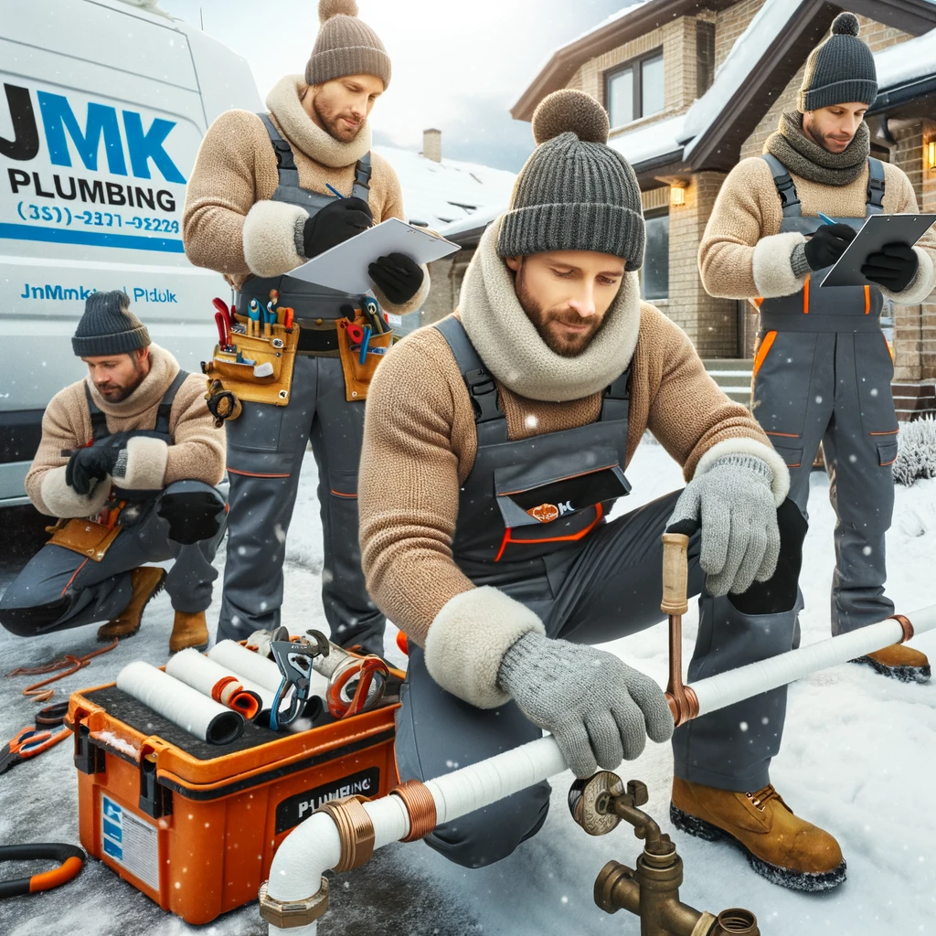 the JMK Plumbers doing maintenance on pipes during winter