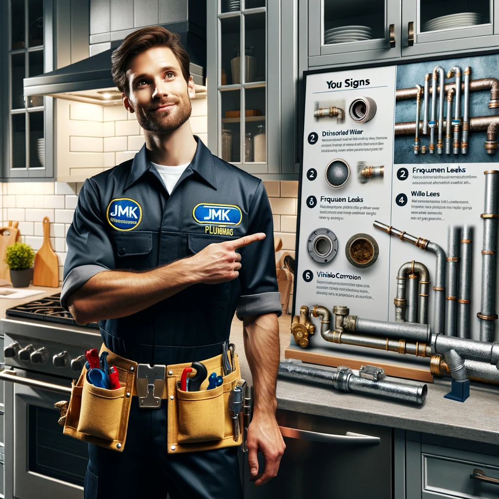 a JMK Plumbing plumber explaining the signs you need to replace the pipes in your home